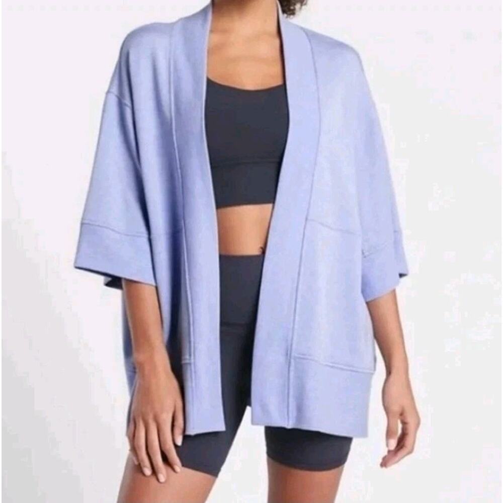 Athleta Lotus Wrap Blue Heather Oversized Cardigan Open Soft Womens S/M